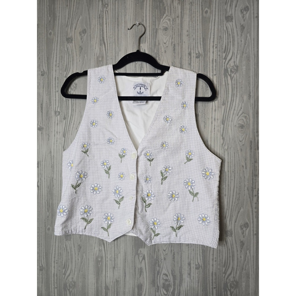 Vintage Solutions Vest Women Medium Gingham Daisy Embroidered Cottagecore